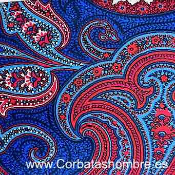 CORBATA ROJO INTENSO Y AZULONA DE CACHEMIRES ELEGANTÍSIMA 
