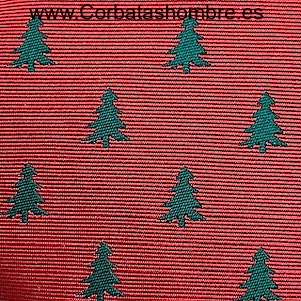 CORBATA ROJO NAVIDAD CON ÁRBOLES DE ABETO VERDES 