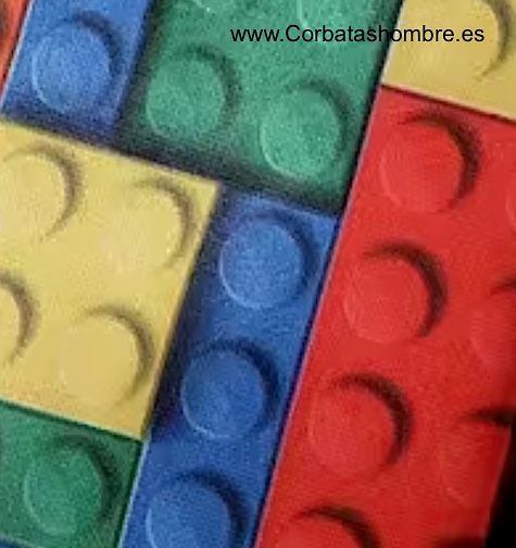CORBATA SUPER ORIGINAL CON DIBUJO DE FICHAS DE JUEGOS DE CONSTRUCCIÓN DE COLORES 