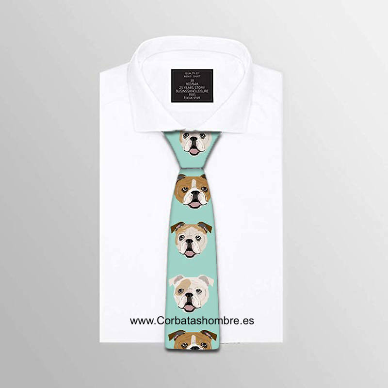 CORBATA VERDE CLARO CON CARAS GRANDES DE PERROS 