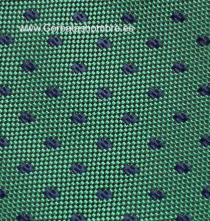 CORBATA VERDE CON TOPOS DOBLES AZUL MARINO 