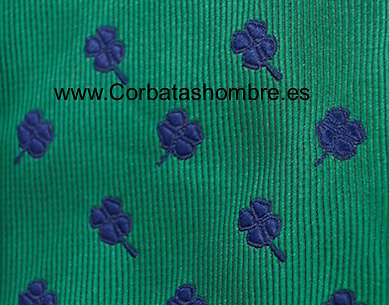 CORBATA VERDE CON TREBOLES DE LA SUERTE AZULES 