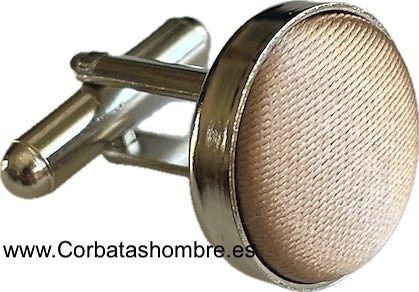 GEMELOS DE TELA DORADA BEIGE Y METAL PLATEADO PARA ABOCHAR PUÑOS DE CAMISA 