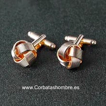 GEMELOS DORADOS DE METAL CON FORMA DE NUDO MARINERO DE 7 CABOS 