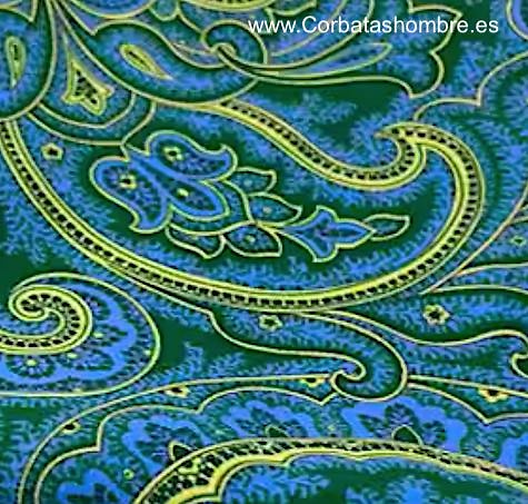 PAÑUELO BOLSILLO CHAQUETA EN AZUL DE CACHEMIRES GRANDES CON MATICES VERDES 