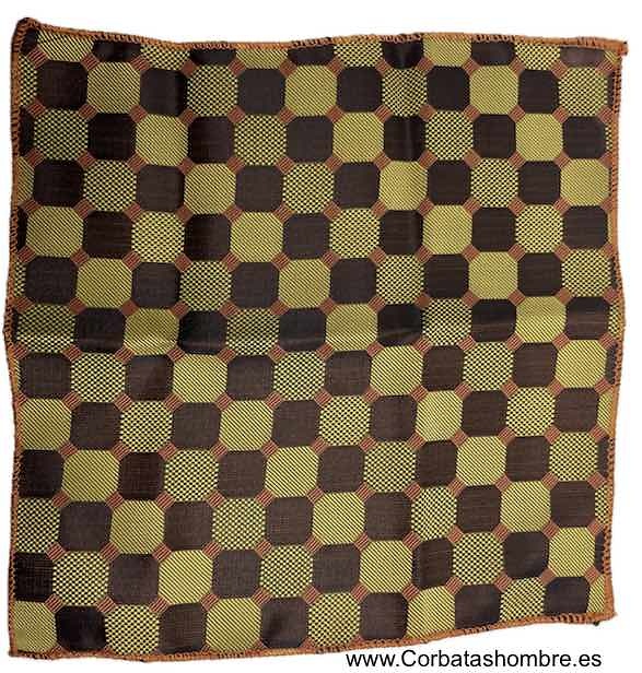 PAÑUELO BOLSILLO DEL TRAJE DE TELA BROCADA EN MARRON Y DORADO REVERSIBLE 