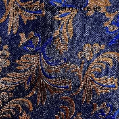 PAÑUELO BOLSILLO TRAJE EN COLOR AZUL OSCURO CON HOJAS EN MARRÓN COBRIZO 