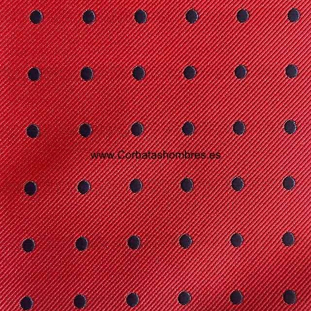 PAÑUELO ROJO INTENSO CON LUNARES AZUL MARINO MEDIANOS PARA BOLSILLO CHAQUETA DEL TRAJE 