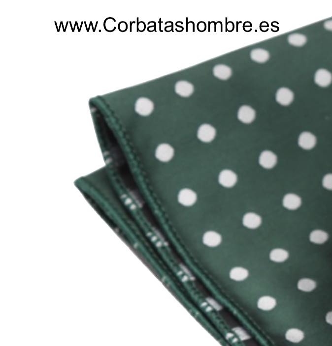 CONJUNTO DE CORBATA Y PAÑUELO VERDE CON LUNARES BLANCOS A JUEGO 