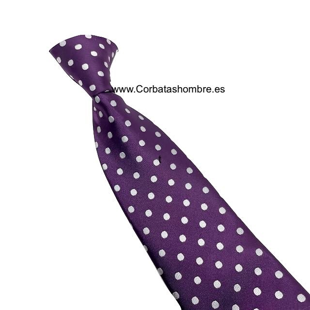 CONJUNTO ELEGANTE DE CORBATA Y PAÑUELO MORADO CON LUNARES BLANCOS A JUEGO 