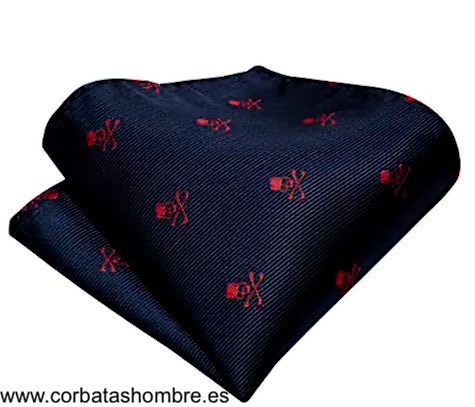 CONJUNTOS CORBATA Y PAÑUELOS TRAJE AZUL MARINO CON CALAVERAS ROJAS A JUEGO 