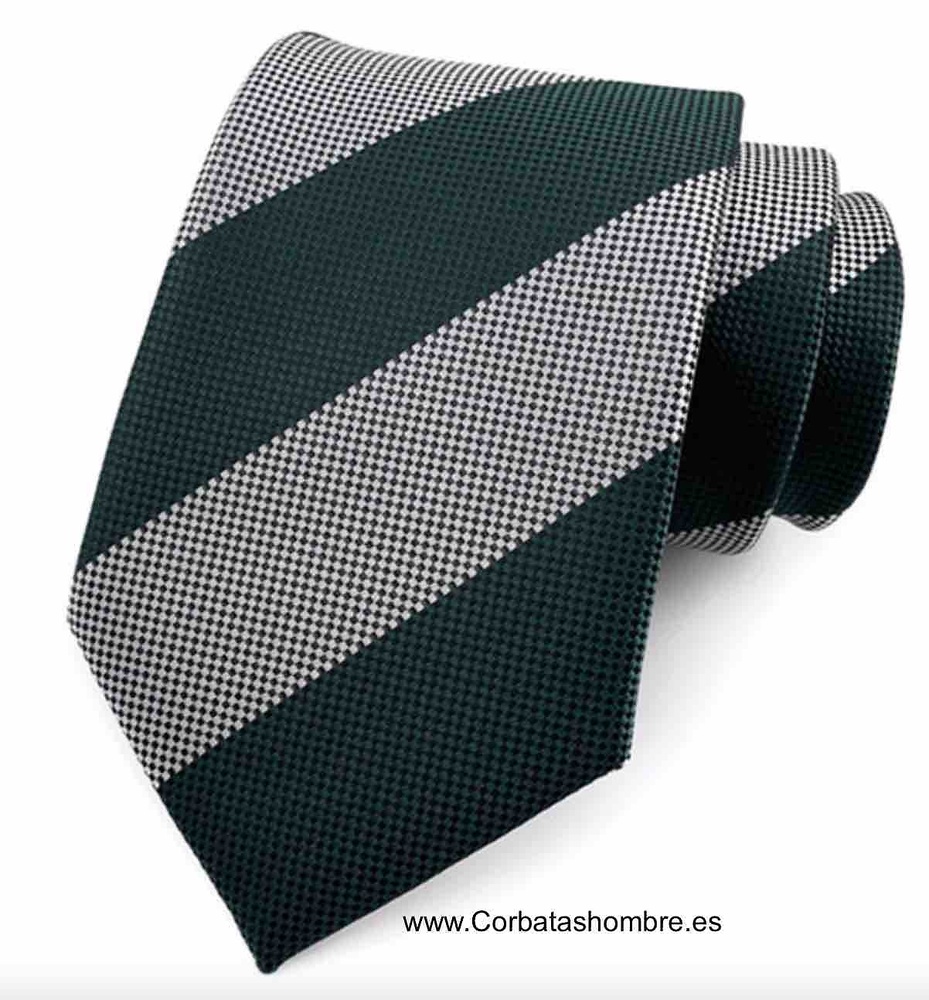 CORBATA A RAYAS ANCHAS VERDES EN DIAGONAL CON TELA DE PATA DE GALLO MICRO 