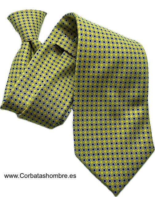 CORBATA AMARILLA CON FLORECILLAS BLANCAS Y AZULES 