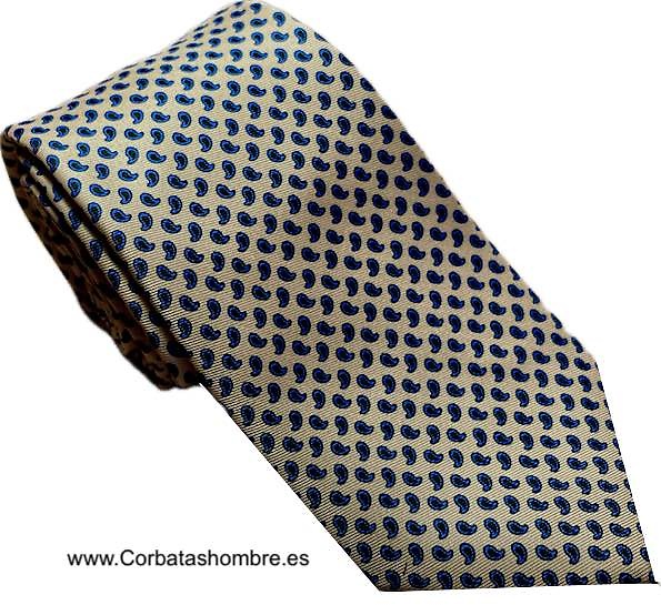 CORBATA AMARILLA CON PEQUEÑOS CACHEMIRES AZULES Y NEGROS 