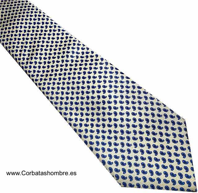 CORBATA AMARILLA CON PEQUEÑOS CACHEMIRES AZULES Y NEGROS 