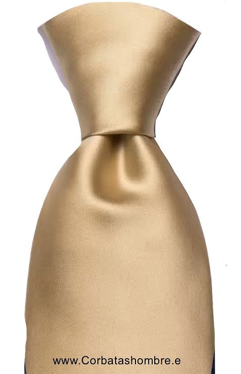CORBATA ANCHA Y LISA DE COLOR BEIGE DORADA 