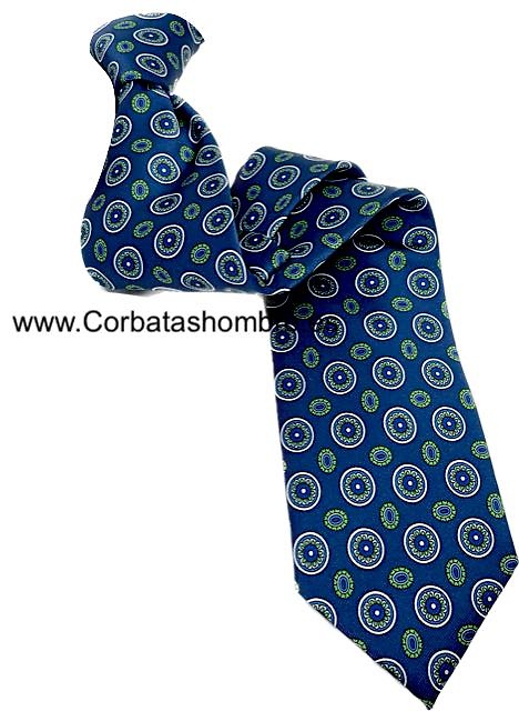 CORBATA AZUL AZAFATA LUXURY DE ROSETONES Y ELIPSES DE MANDALA 