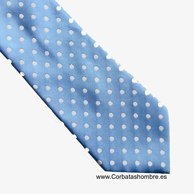 CORBATA AZUL CLARO CON LUNARES BLANCOS ELEGANTES 