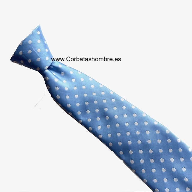 CORBATA AZUL CLARO CON LUNARES BLANCOS ELEGANTES 