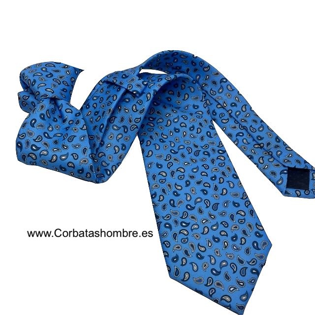 CORBATA AZUL CLARO DE CAHEMIR PEQUEÑO BLANCOS Y AZULES 