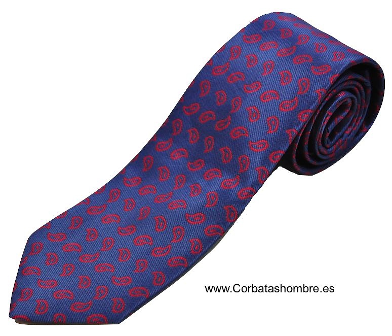 CORBATA AZUL CON CACHEMIRES ROJOS PEQUEÑOS 