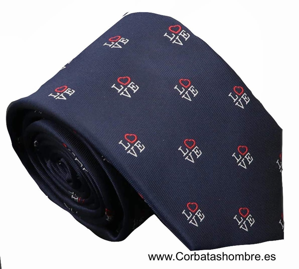 CORBATA AZUL CON CORAZONES LOVE ROJOS 