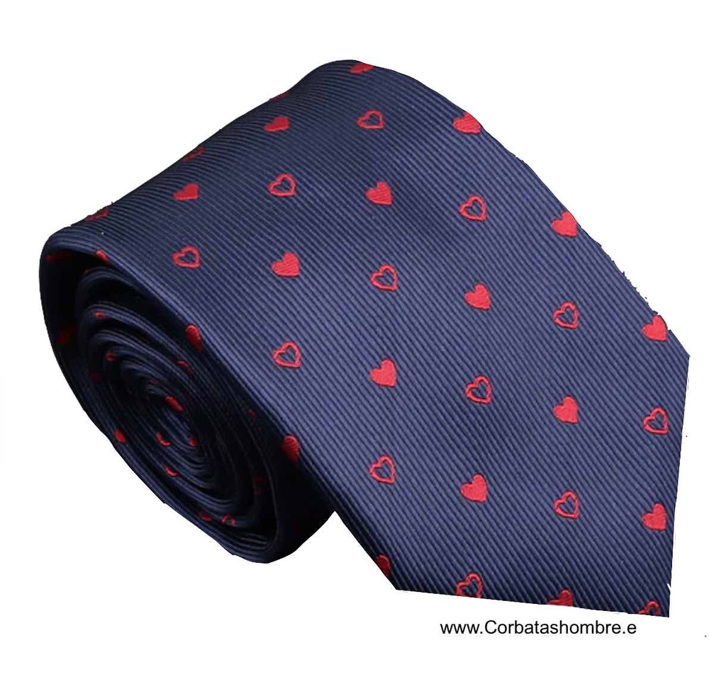 CORBATA AZUL CON CORAZONES ROJOS 