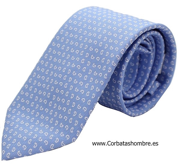 CORBATA AZUL CON DIBUJO DE CACHERMIR BLANCO 