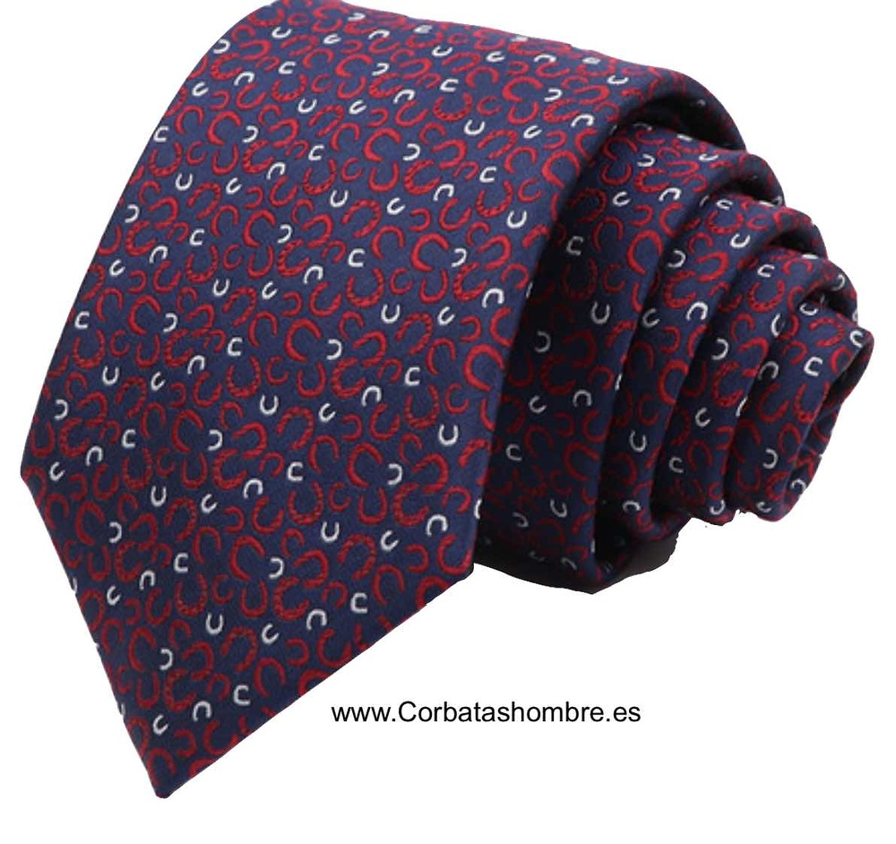 CORBATA AZUL CON DIBUJO DE HERRADURAS DE CABALLOS 