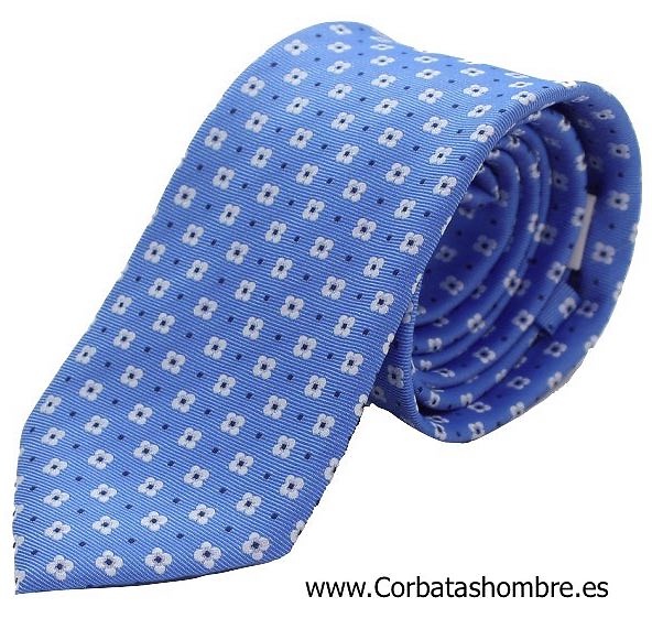 CORBATA AZUL CON FLORES BLANCAS Y AZUL MARINO 