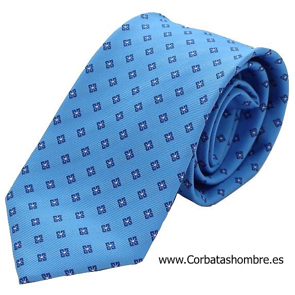 CORBATA AZUL CON FLORES PEQUEÑAS EN BLANCO Y AZUL MARINO 