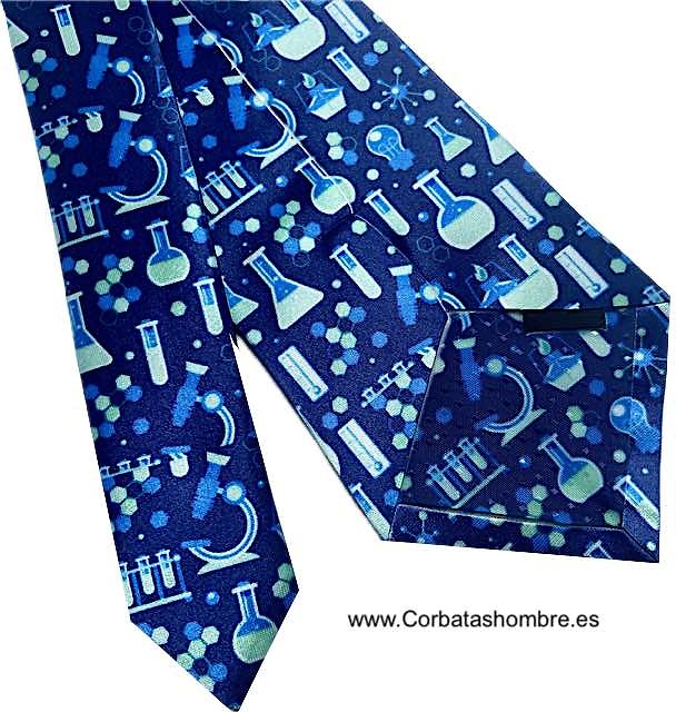 CORBATA AZUL CON INSTRUMENTOS DE LABORATORIO QUIMICO Y DE FARMACIA 