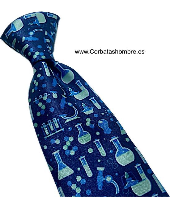 CORBATA AZUL CON INSTRUMENTOS DE LABORATORIO QUIMICO Y DE FARMACIA 