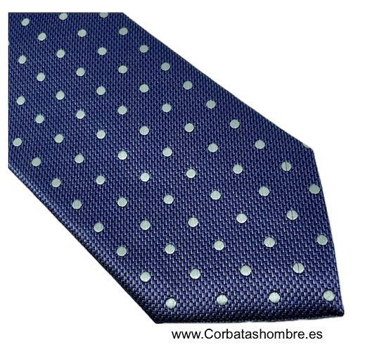 CORBATA AZUL CON LUNARES VERDE MAR ELEGANTÍSIMA 