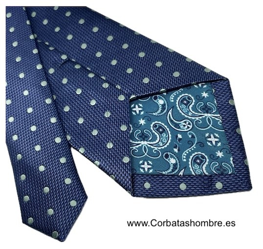 CORBATA AZUL CON LUNARES VERDE MAR ELEGANTÍSIMA 