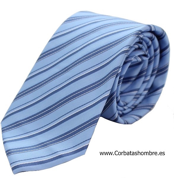 CORBATA AZUL CON RAYAS AZULES DE DISTINTOS GROSORES 