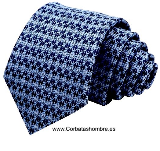 CORBATA AZUL CON TELA BROCADA DIBUJO PANAL EN VARIOS TONOS 