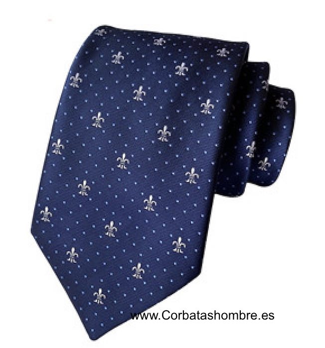 CORBATA AZUL CON TOPOS AZULES Y FLORES DE LYS 