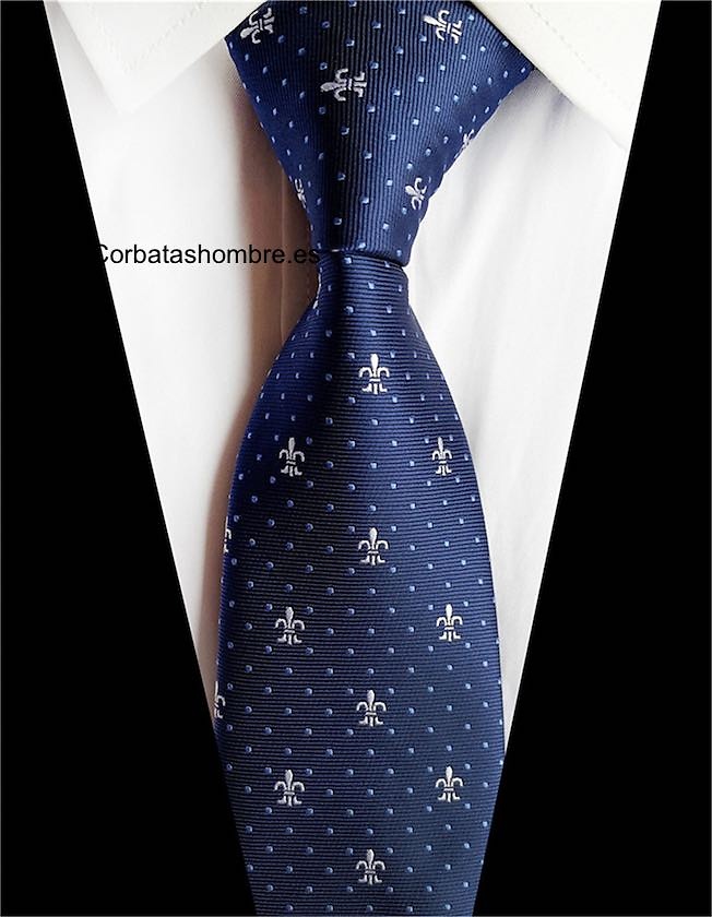 CORBATA AZUL CON TOPOS AZULES Y FLORES DE LYS 