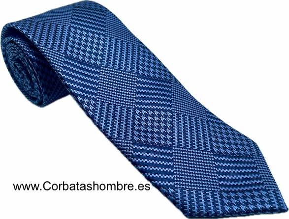 CORBATA AZUL DE CUADROS TEXTURIZADOS DIBUJOS VARIADOS 3D 