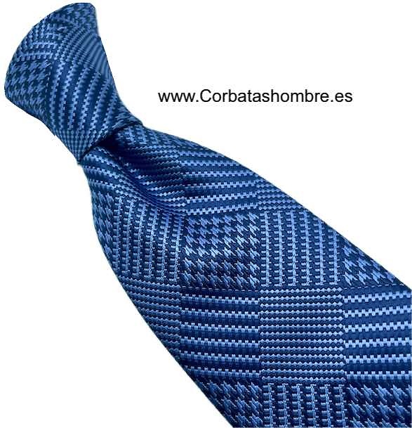 CORBATA AZUL DE CUADROS TEXTURIZADOS DIBUJOS VARIADOS 3D 