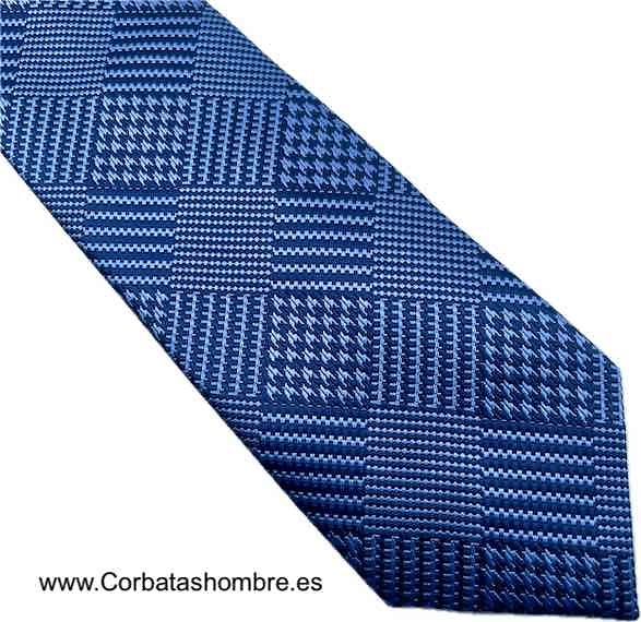 CORBATA AZUL DE CUADROS TEXTURIZADOS DIBUJOS VARIADOS 3D 