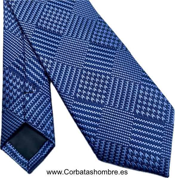 CORBATA AZUL DE CUADROS TEXTURIZADOS DIBUJOS VARIADOS 3D 
