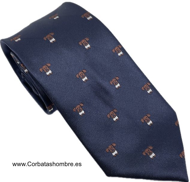 CORBATA AZUL DE PERRITOS SIMPÁTICOS MARRONES 