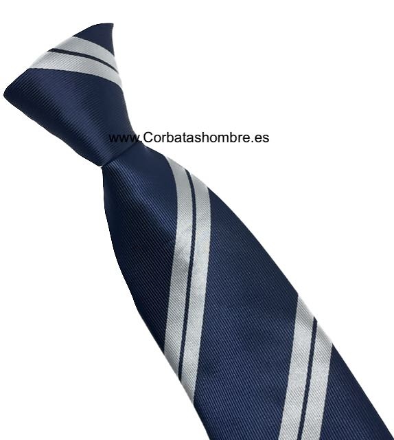 CORBATA AZUL MARINO A RAYAS BLANCAS DOBLES MUY ELEGANTE 