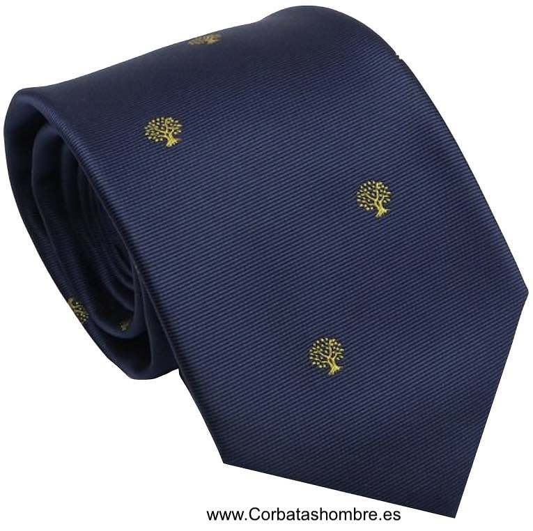 CORBATA AZUL MARINO CON ÁRBOLES DE LA VIDA PEQUEÑOS MUY ELEGANTE 