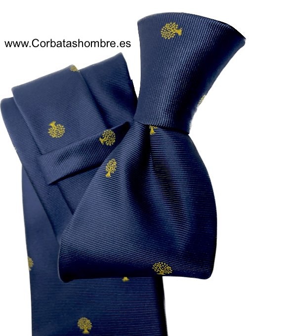 CORBATA AZUL MARINO CON ÁRBOLES DE LA VIDA PEQUEÑOS MUY ELEGANTE 