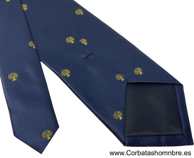 CORBATA AZUL MARINO CON ÁRBOLES DE LA VIDA PEQUEÑOS MUY ELEGANTE 