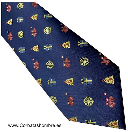 CORBATA AZUL MARINO CON ADORNOS DE NAVIDAD 
