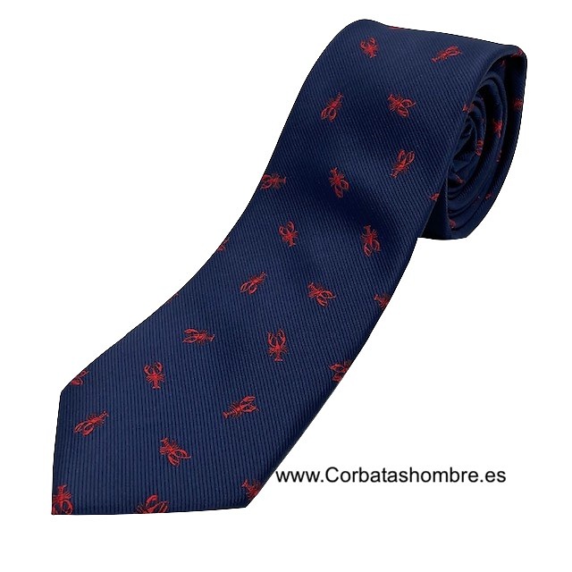 CORBATA AZUL MARINO CON BOGAVANTES ROJOS DIVERTIDA Y ELEGANTE 